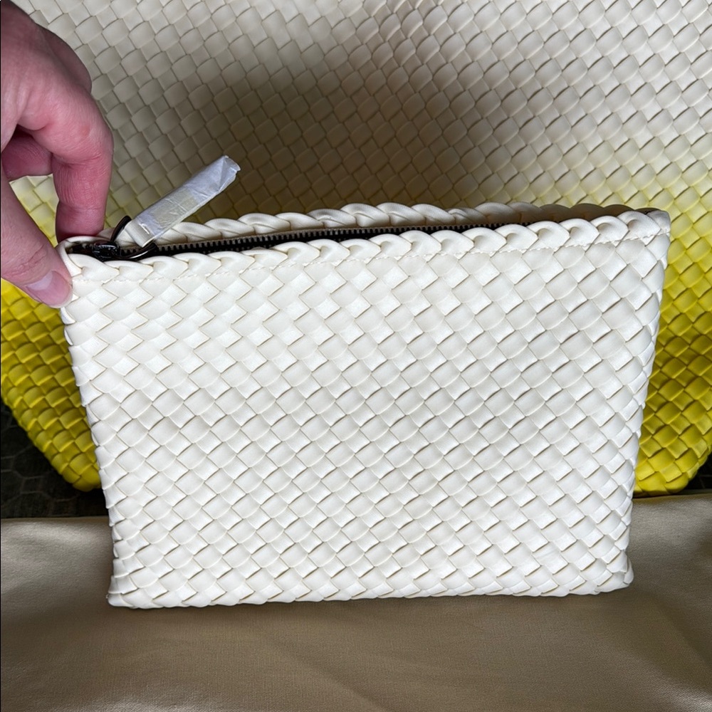 Naghedi St. Barth Medium Cream and Yellow Woven Tote with Pouch & Dust Bag NWT - Picture 6 of 6